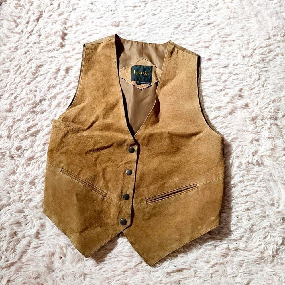 Vintage‎ 80s Genuine Leather Western Nostalgic Groovy Vest Mens S Hippie Indie